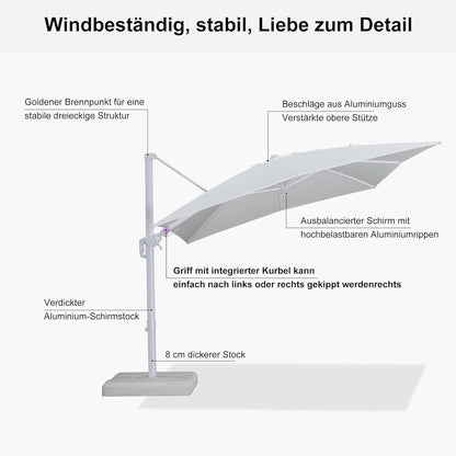 Sonnenschirm 360x270 cm Twist Ampelschirm Kurbel Alu Rahmen und Schwenkbar