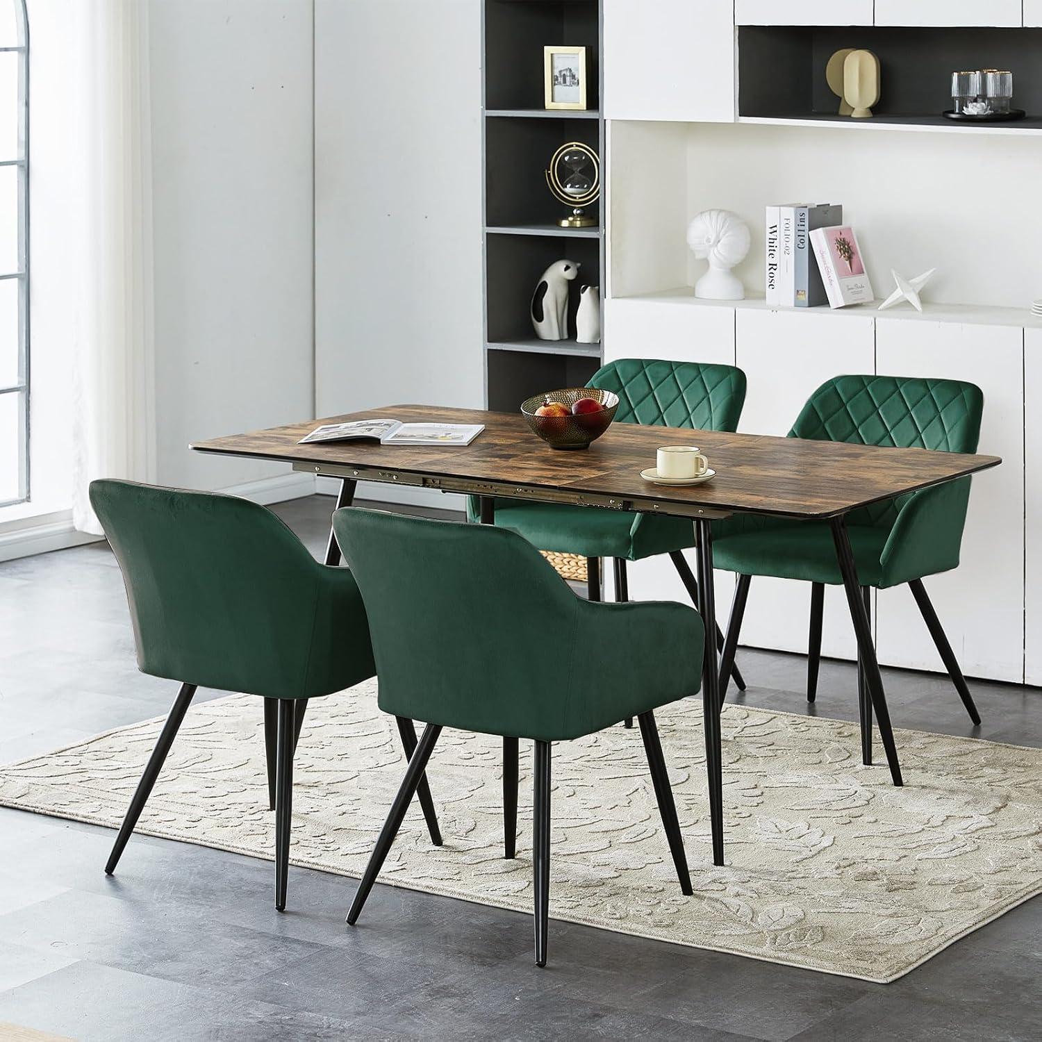 CLIPOP 6er Set Esszimmerstühle Samt Grün Armlehne Metallbeine