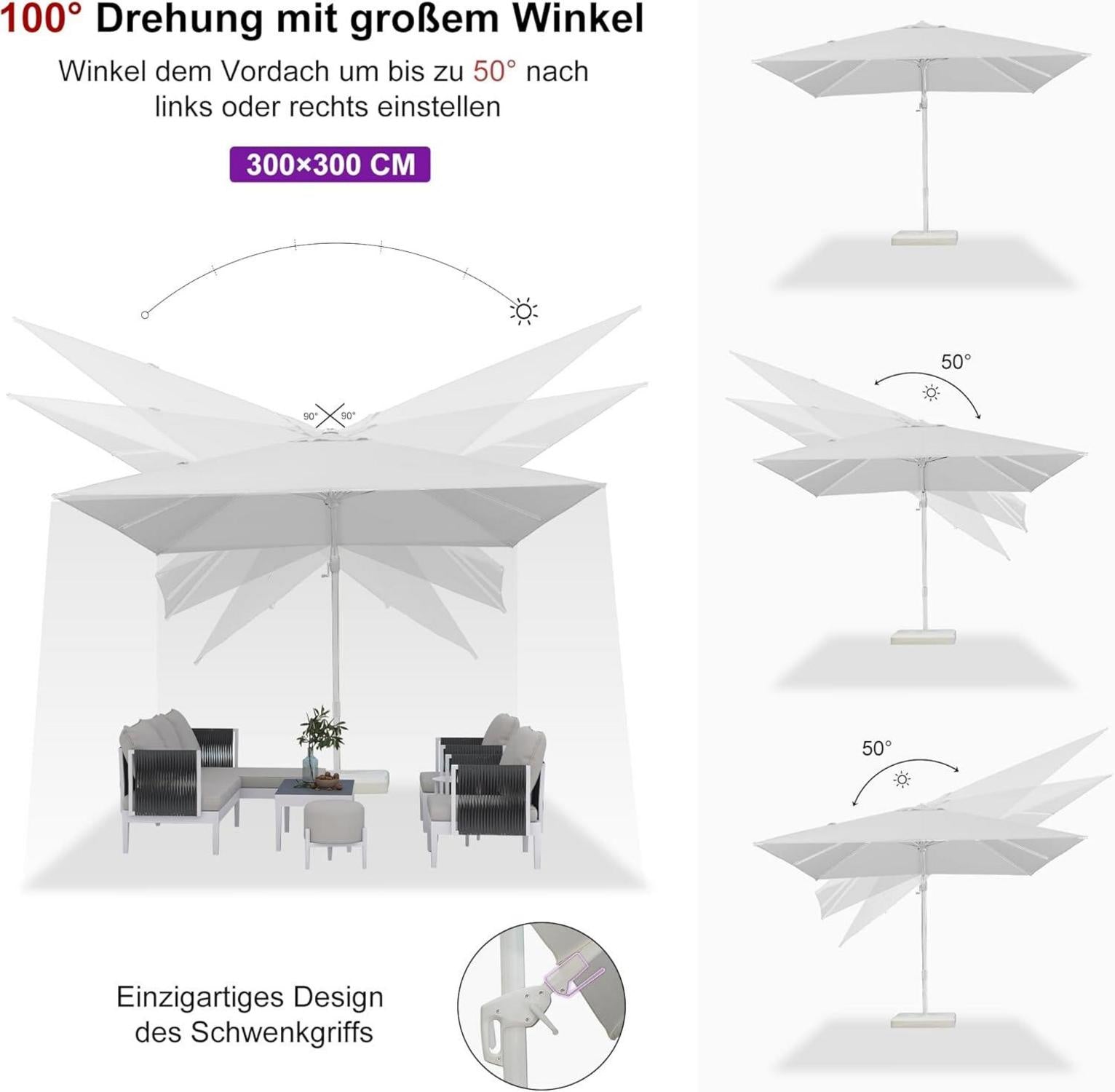 Sonnenschirm Twist 300x300cm mit Kurbel und 360° Rotation