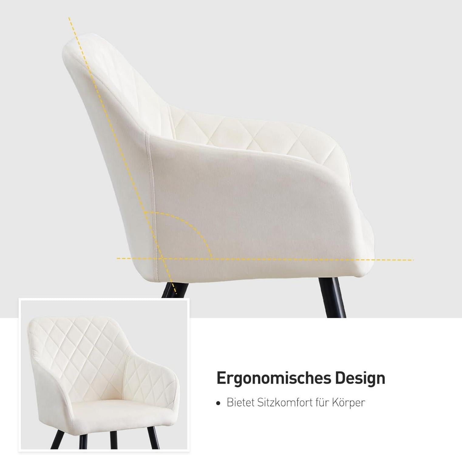 Set of 6 Velvet Dining Chairs Armrests White Metal Legs for Kitchen & Living
