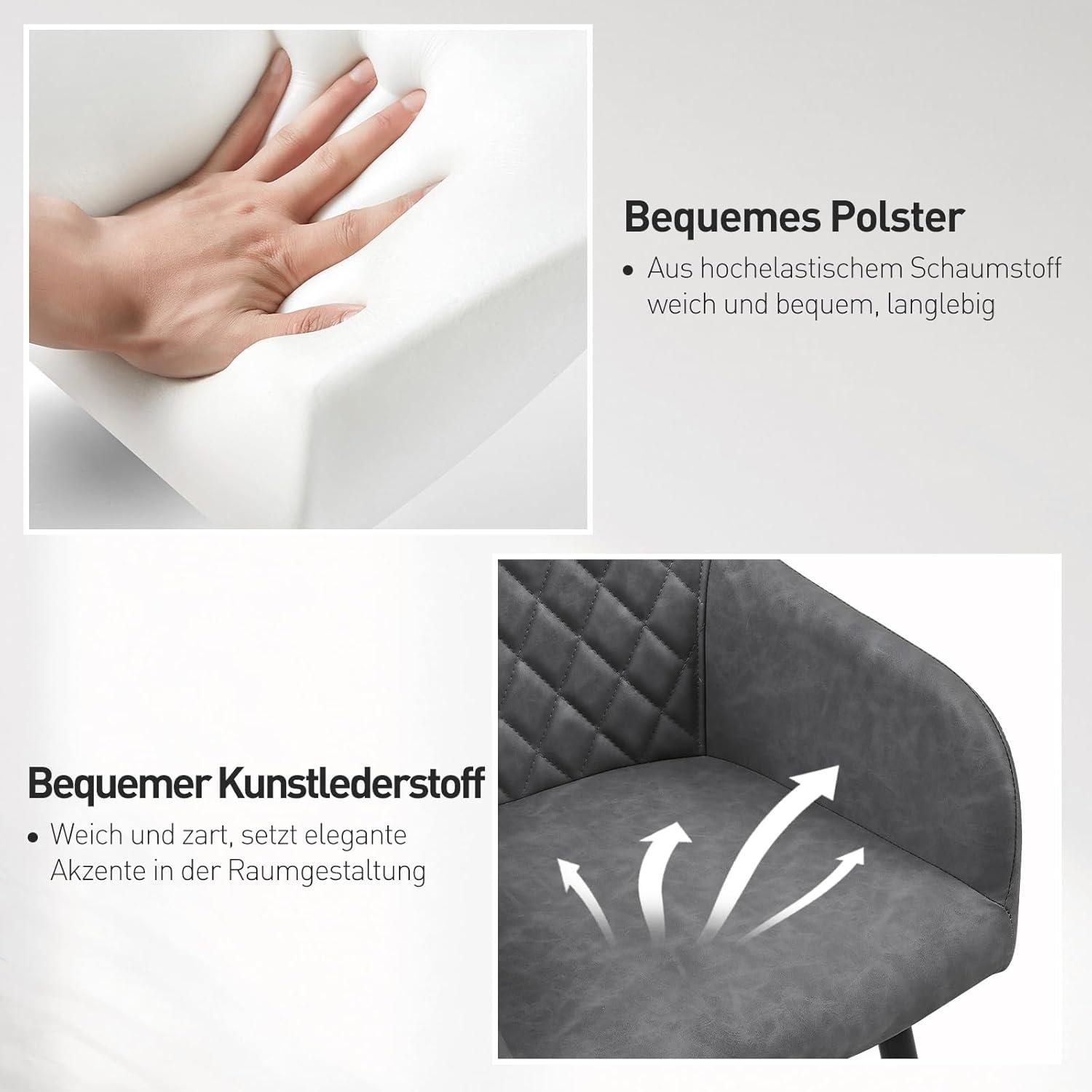 CLIPOP 6er Set Esszimmerstühle Kunstleder Armlehne Metallbeine Felsgrau