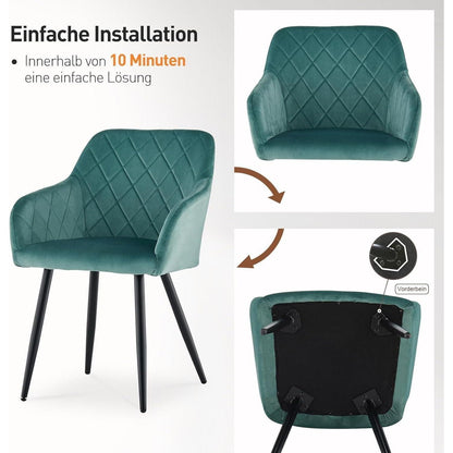 CLIPOP Esszimmerstühle 6er Set Samt Türkis mit Armlehne