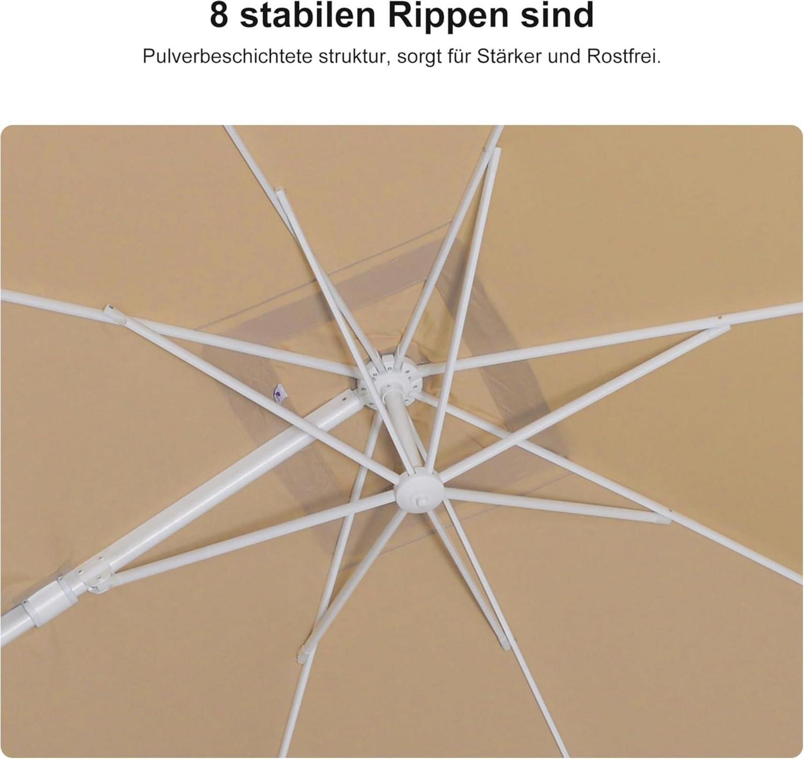 Sonnenschirm 360x270cm Rechteckig Twist Kurbel Beige Alu