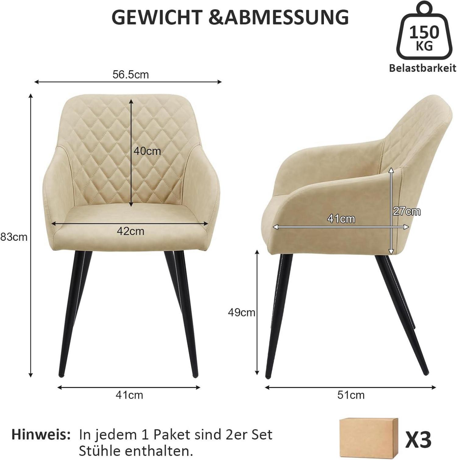 Esszimmerstühle 6er Set Kunstleder Bezug Armlehne Polstersessel