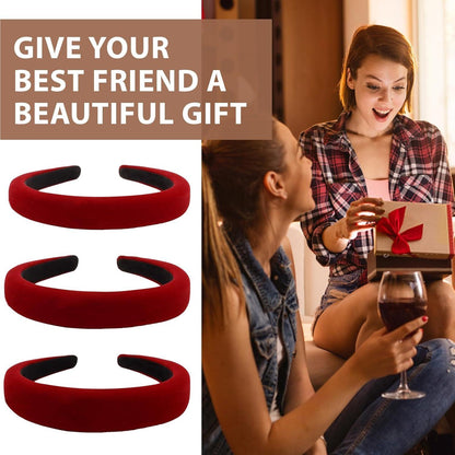 3er Pack Samt Haarreifen Stirnbänder Damen Mädchen Rotwein