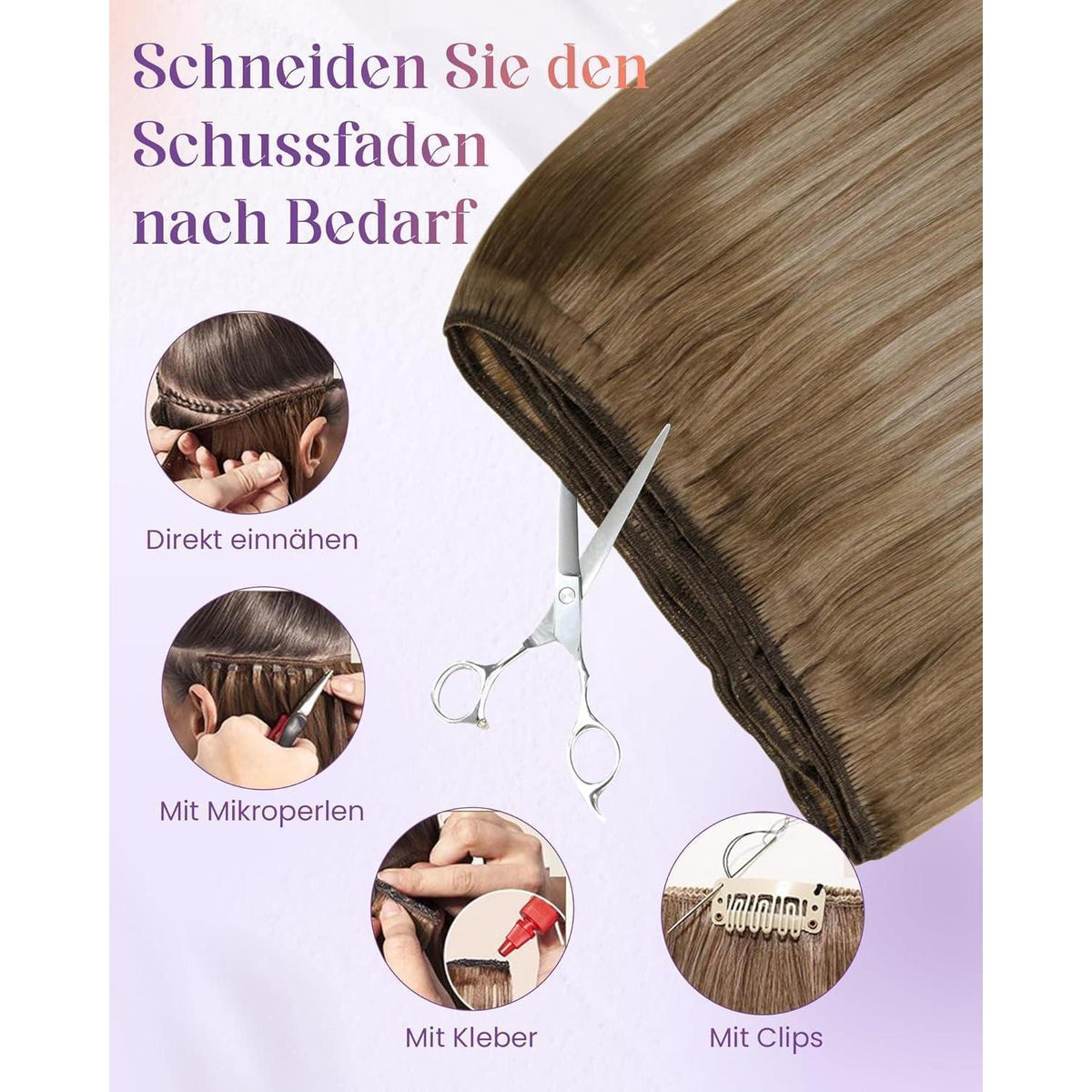 Echthaar Tressen Ombre Blond - Sew-in Weft 60cm