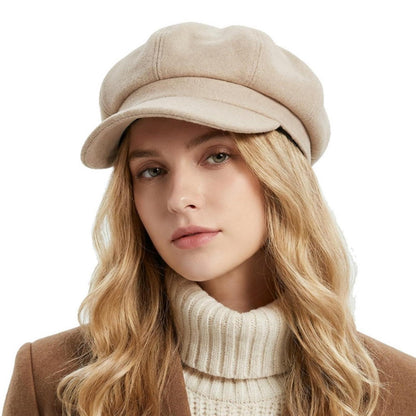 Vintage Damen Baskenmütze Wintermütze Beige