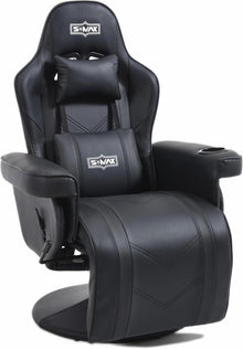 Gaming Stuhl Sessel mit Fußstütze Schwarz Becherhalter und