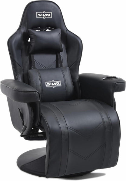 Gaming Stuhl Sessel mit Fußstütze Schwarz Becherhalter und