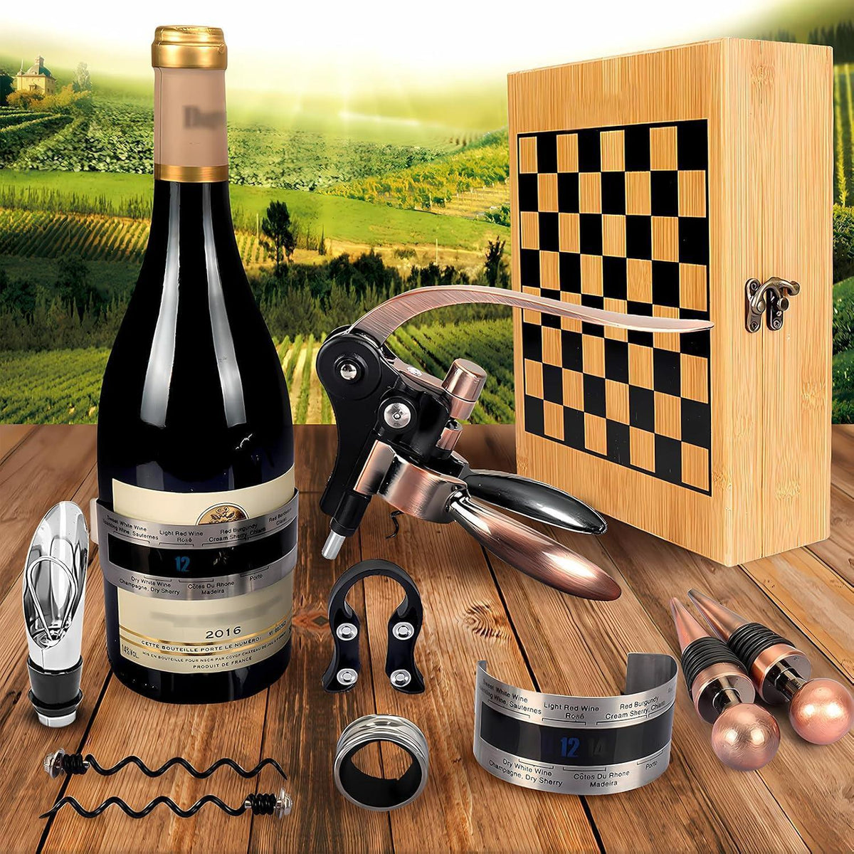 Vintage Weinkorkenzieher Set mit Holzkiste & Zubehör