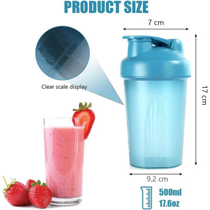 Protein Shaker 500ml mit Messskala, BPA Frei, Blau+Rosa