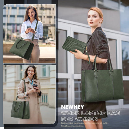 Handtasche Damen 15,6 Zoll Shopper Groß Tote mit Clutch PU Leder