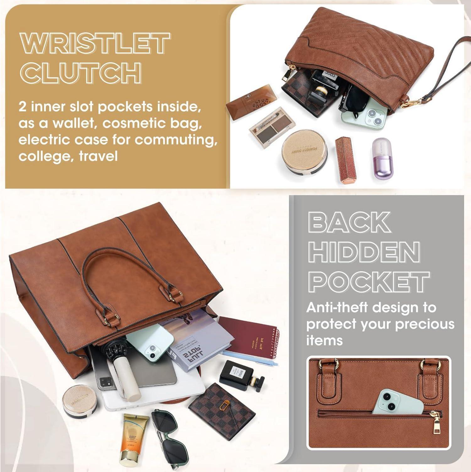 Handtasche Damen 15,6 Zoll Shopper PU Leder Laptoptasche Clutch Umhängetasche