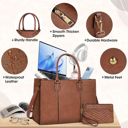 Handtasche Damen 15,6 Zoll Shopper PU Leder Arbeitstasche Tote Business