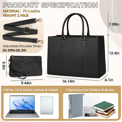 Damen Handtasche 15,6 Zoll Shopper Groß Arbeitstasche Tote Clutch