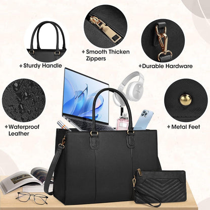 Handtasche Damen 15,6 Zoll Shopper Groß Tote Clutch PU Leder Laptoptasche