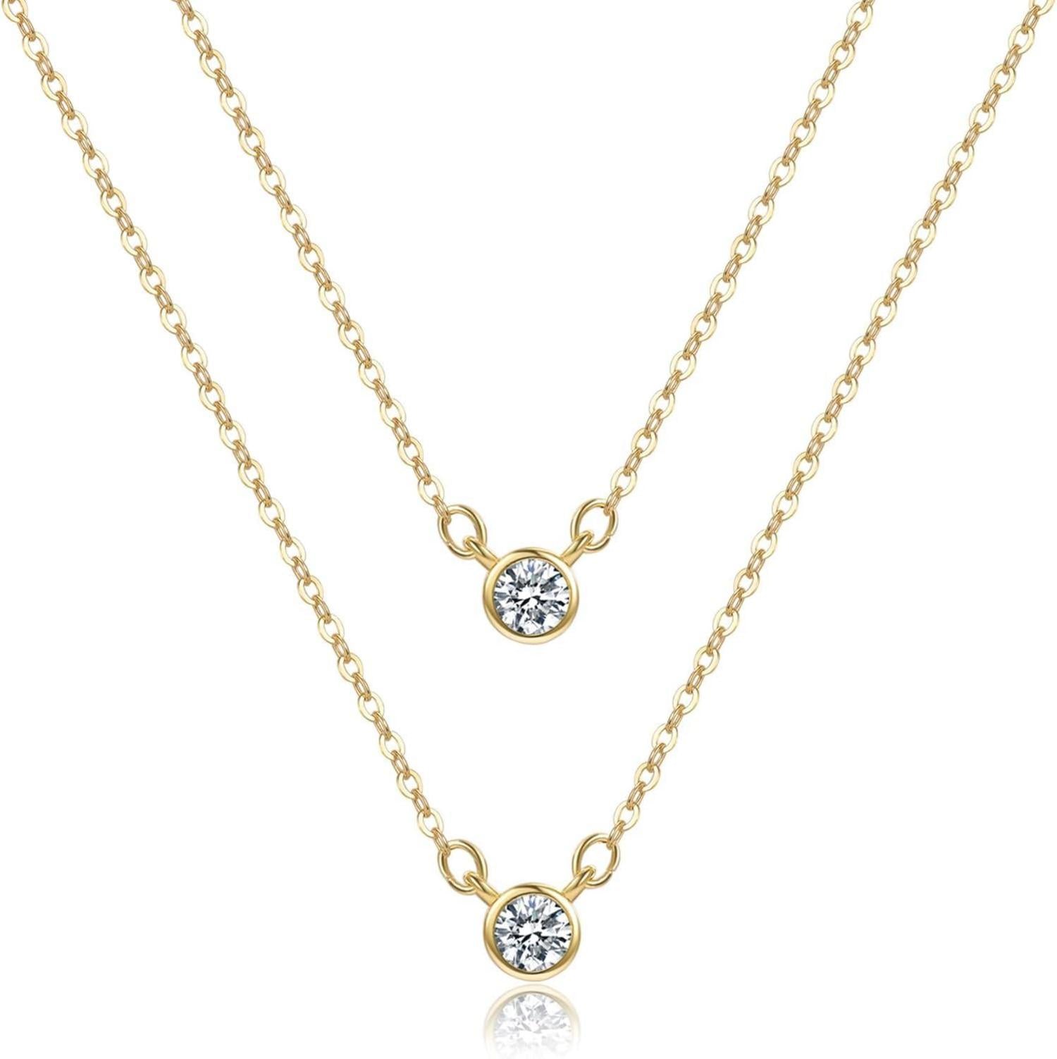 Layering Halskette Damen 14K Vergoldet Silber 925 Anhänger