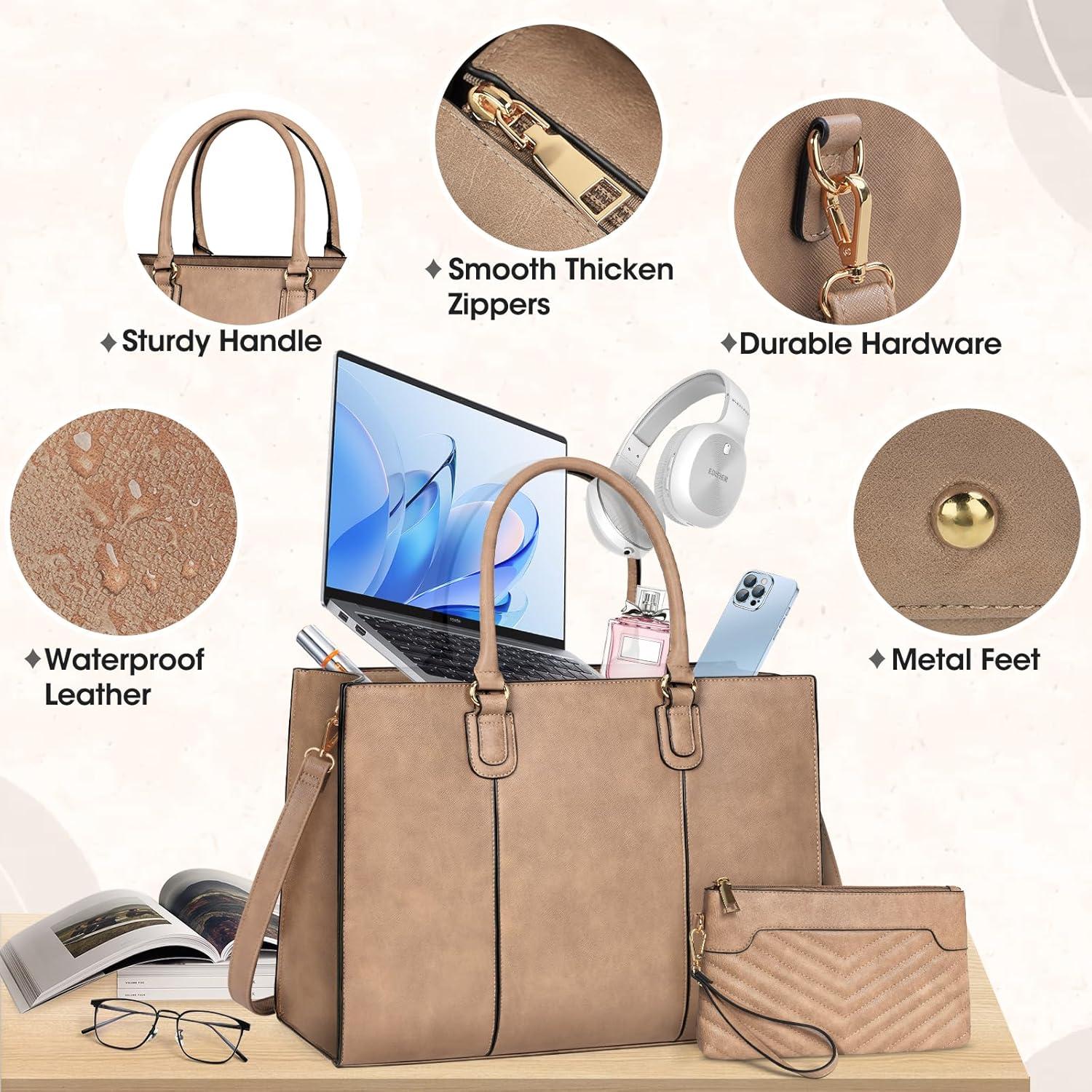 Damen Handtasche 15,6 Zoll Shopper Groß Arbeitstasche Tote mit Clutch PU Leder