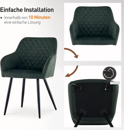 CLIPOP Esszimmerstühle 4er Set Leinenbezug Armlehne Metallbeine
