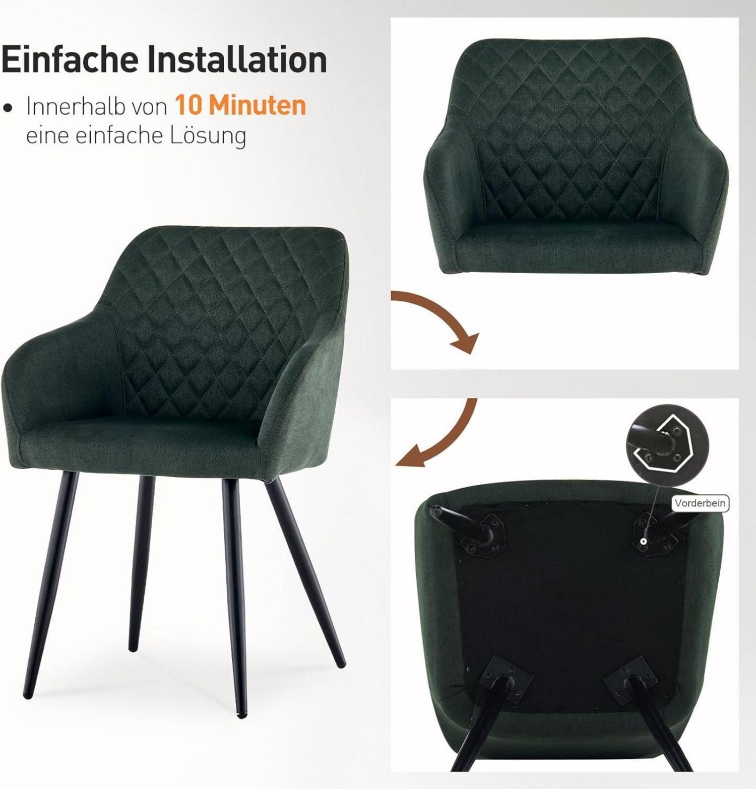CLIPOP Esszimmerstühle 6er Set Leinen Bezug Armlehne Metallbeine