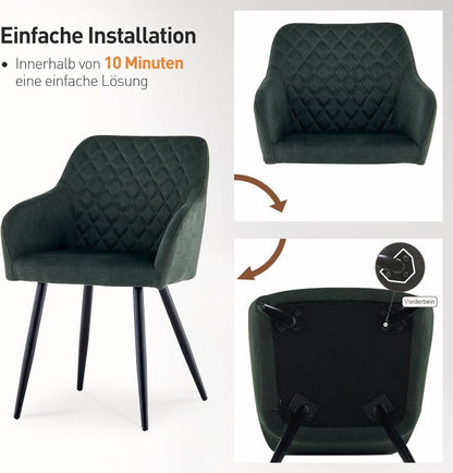 CLIPOP Esszimmerstühle 6er Set Leinen Bezug Armlehne Metallbeine