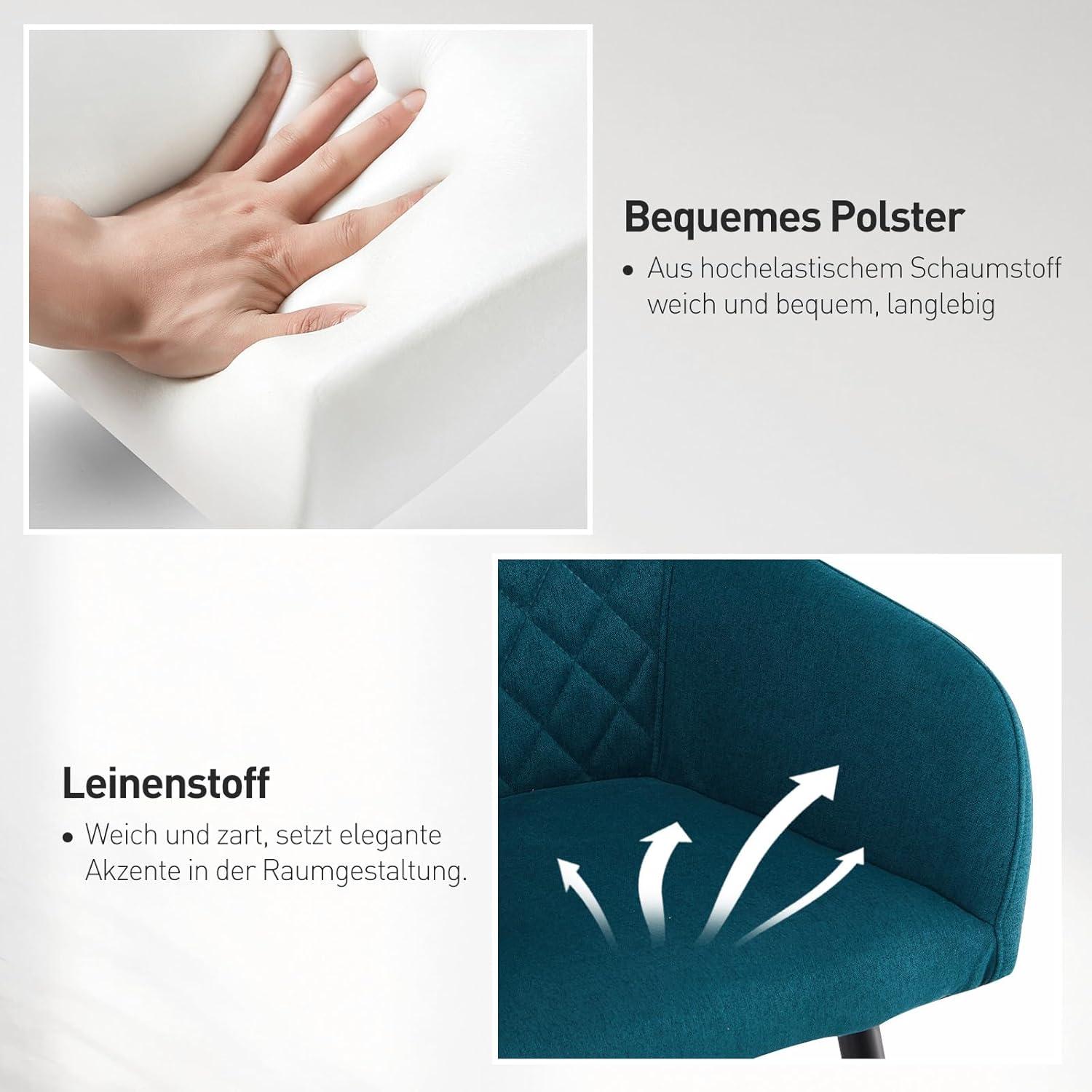 CLIPOP Esszimmerstühle 2er Set Leinen Bezug Küchenstuhl Wohnzimmerstuhl Armlehne