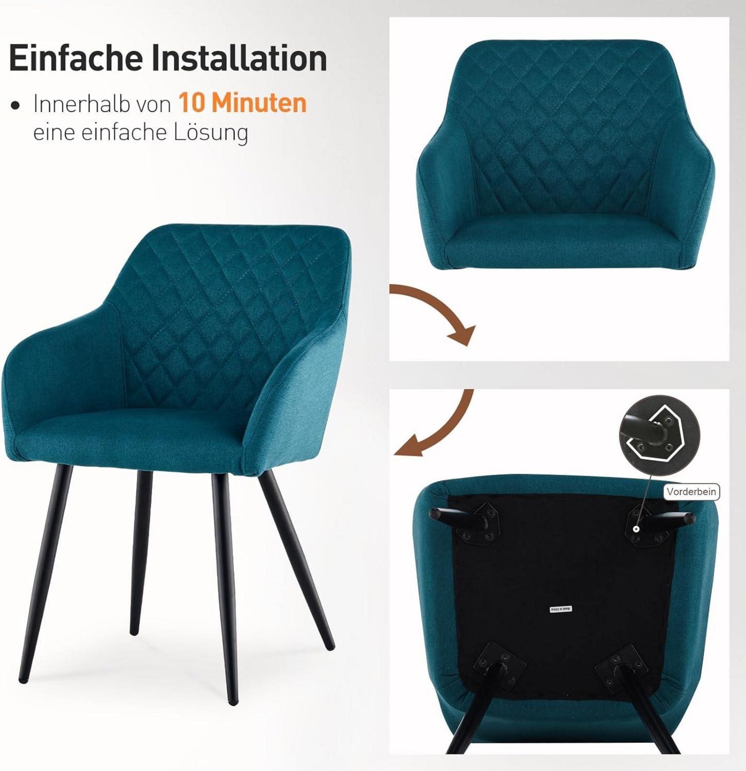 Modernes Esszimmerstuhl Set Leinen Armlehne Metallbeine Petrolblau