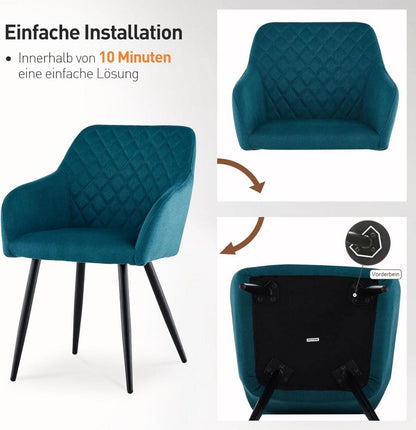 Modernes Esszimmerstuhl Set Leinen Armlehne Metallbeine Petrolblau