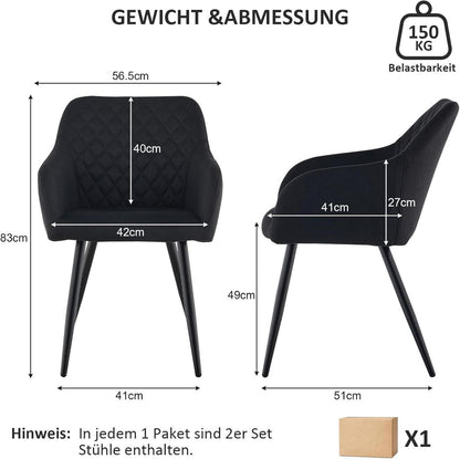 Esszimmerstühle 2er Set Küchenstuhl Leinen Bezug Schwarz