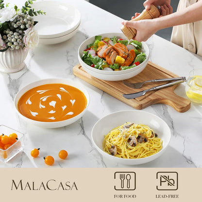 6er Set Tiefe Teller 1250ml Cremeweiß Porzellan für Pasta & Suppe