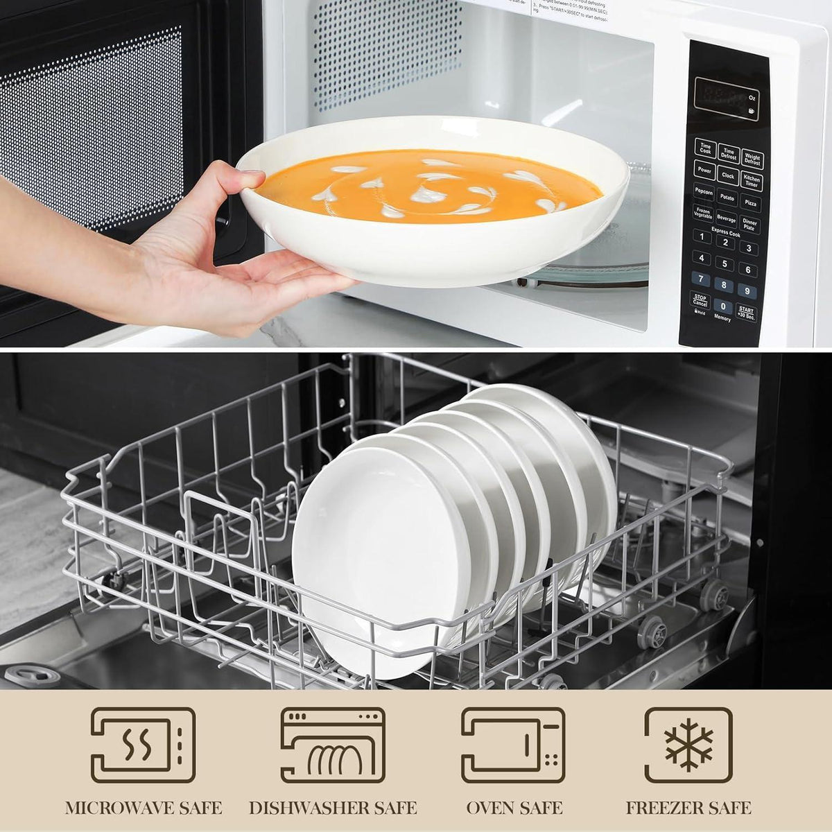 6er Set Tiefe Teller 1250ml Cremeweiß Porzellan für Pasta & Suppe