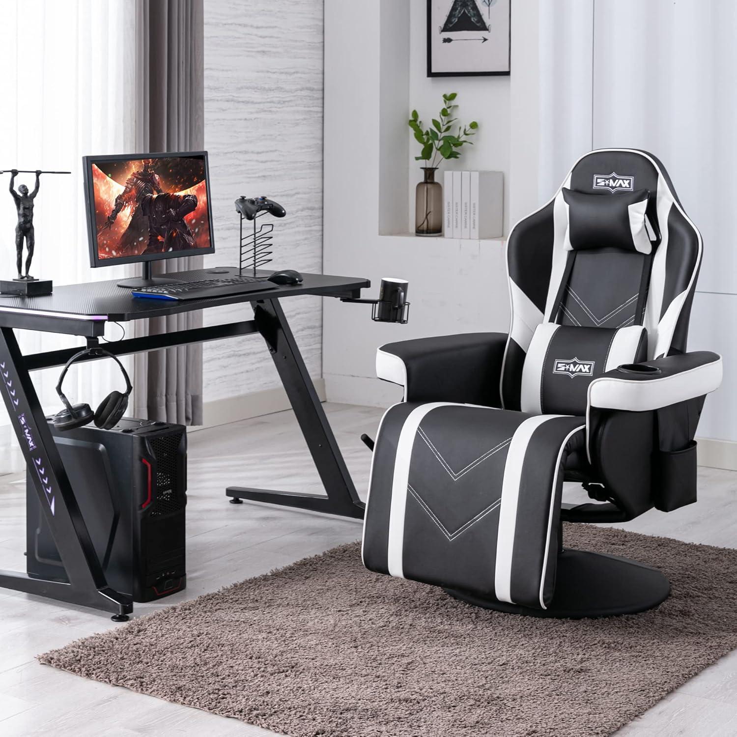 Höhenverstellbarer Gaming Stuhl mit Fußstütze Schwarz