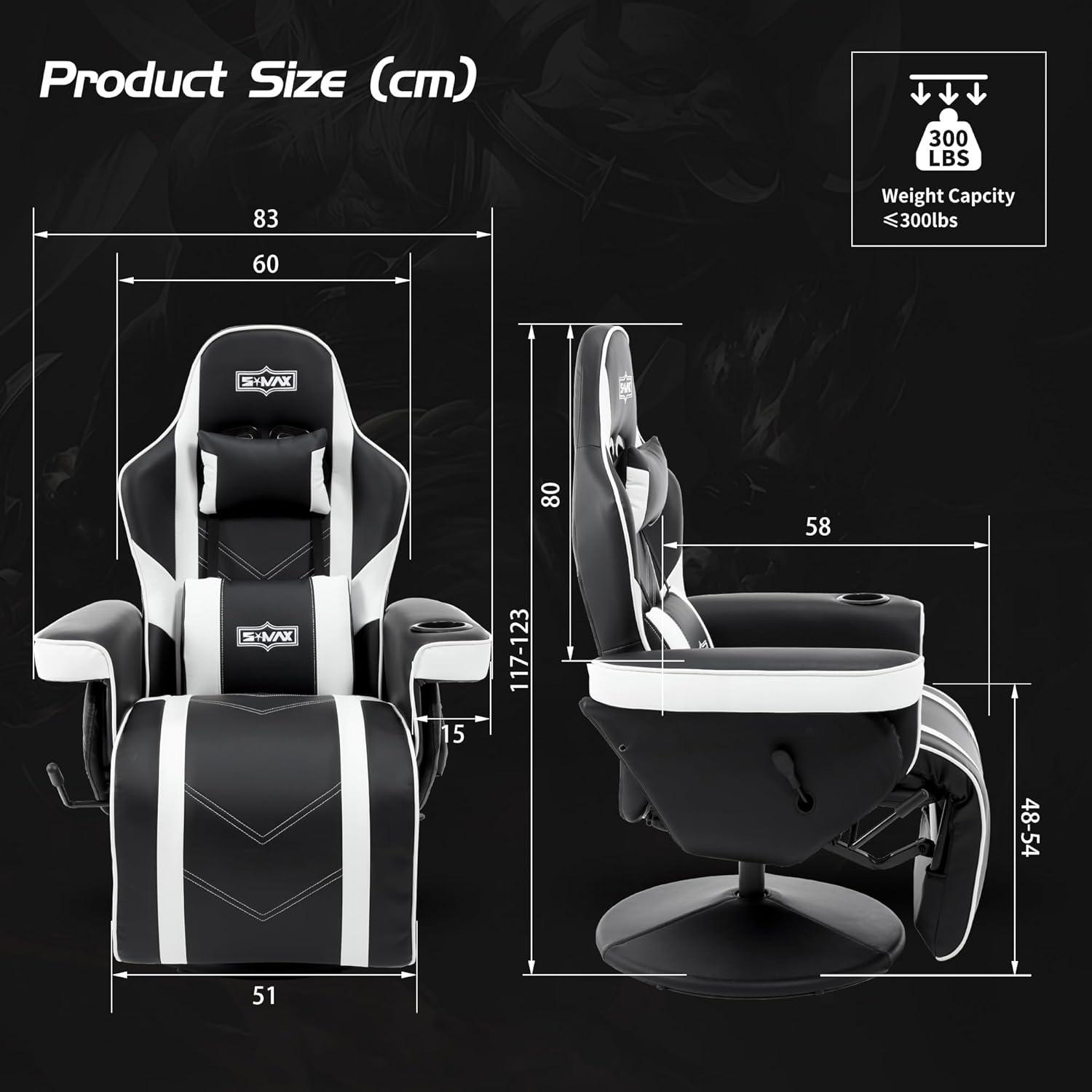 Gaming Stuhl Sessel mit Fußstütze Becherhalter Schwarz