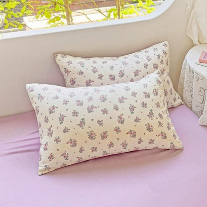 Bettwäsche Set 135x200 Weiß Lila Blumen Bettbezug & Kissenbezug