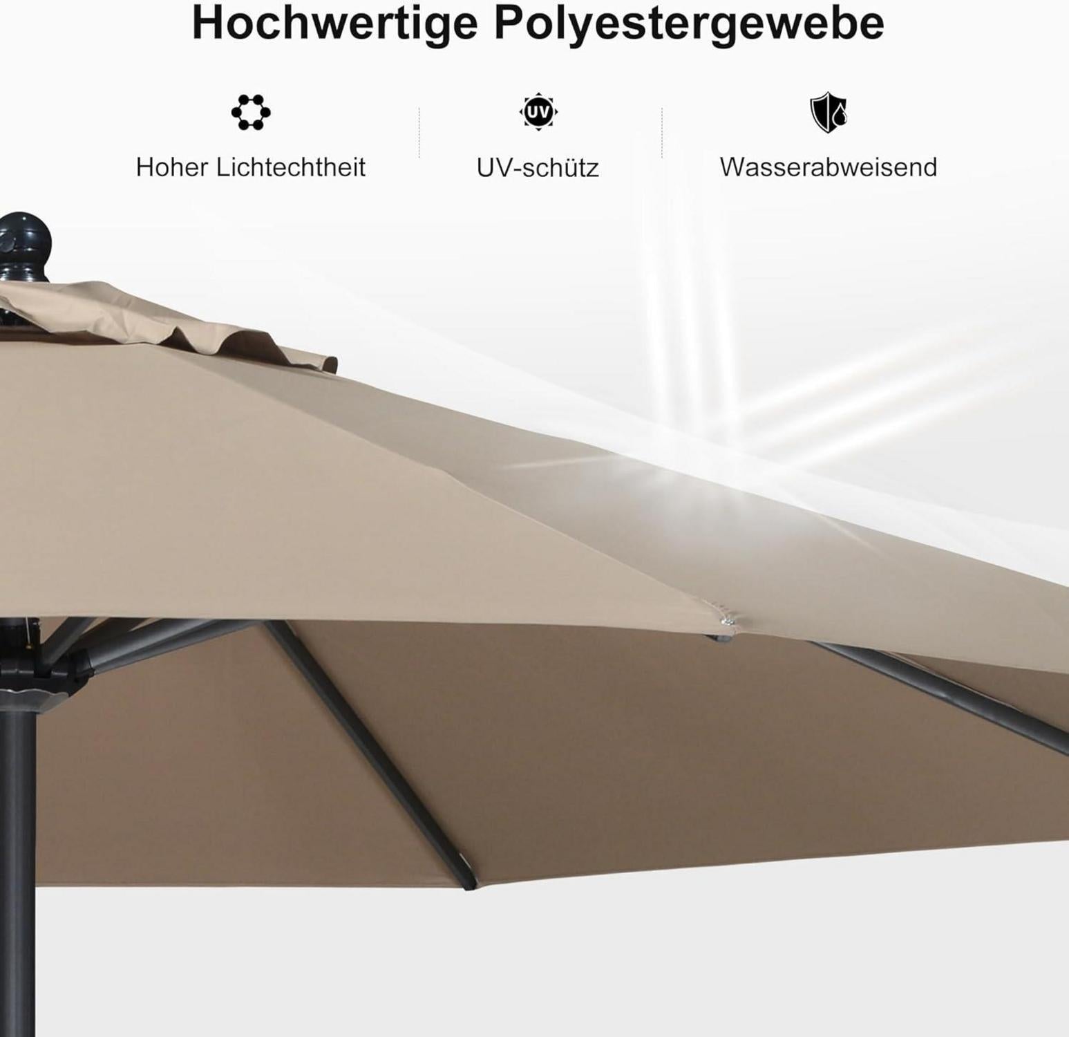 350 cm Sonnenschirm Aluminium Runder Balkon Gartenschirm Taupe