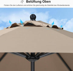 PURPLE LEAF Sonnenschirm 350 cm - Aluminium Balkonschirm mit Kurbel, Taupe