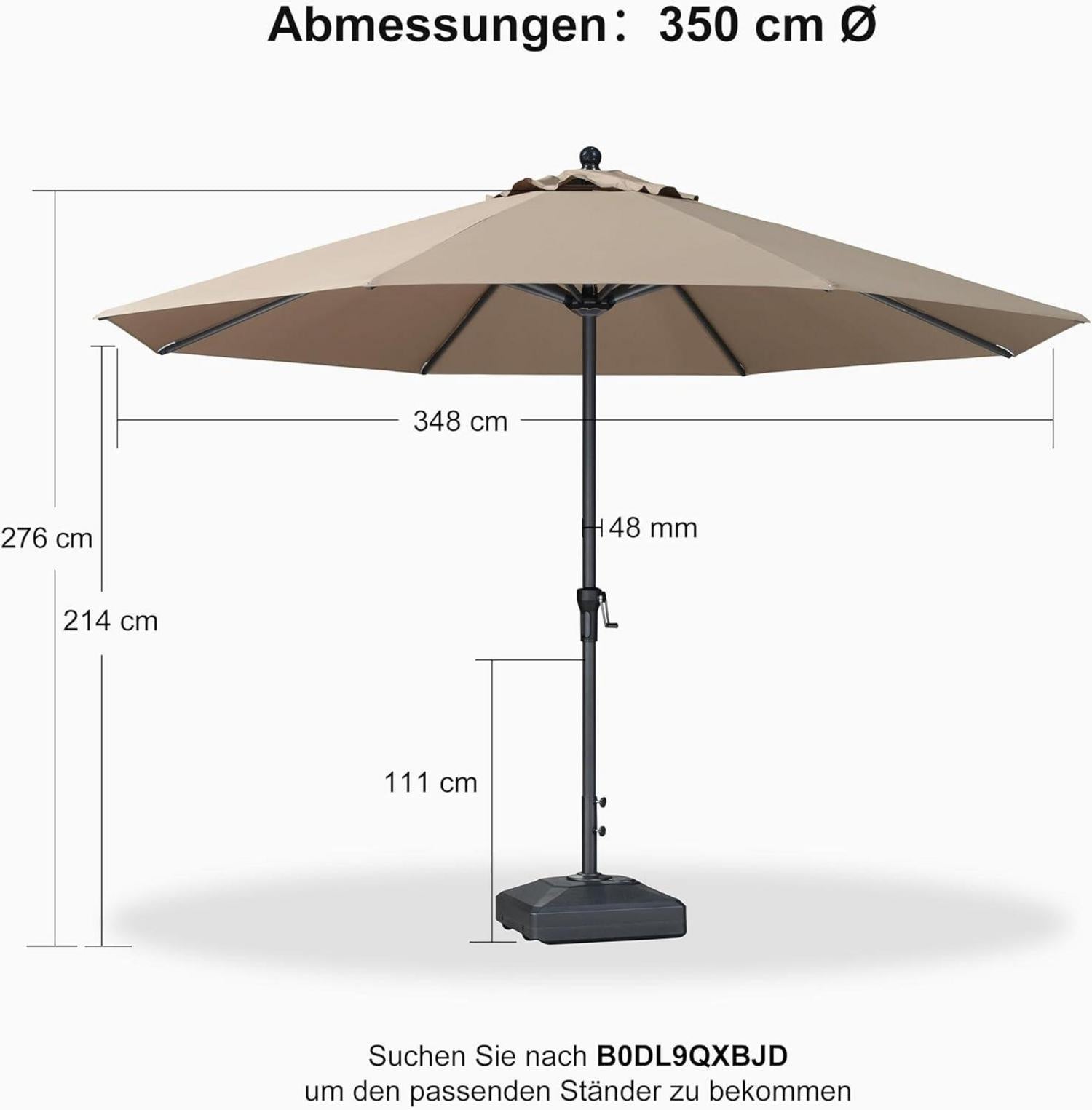 UV-beständiger Sonnenschirm 350cm Taupe Kurbel Wasserabweisend