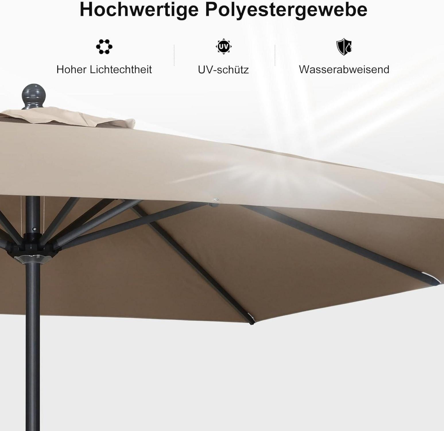 Aluminium Sonnenschirm 300x300 cm Balkonschirm wasserabweisend Taupe