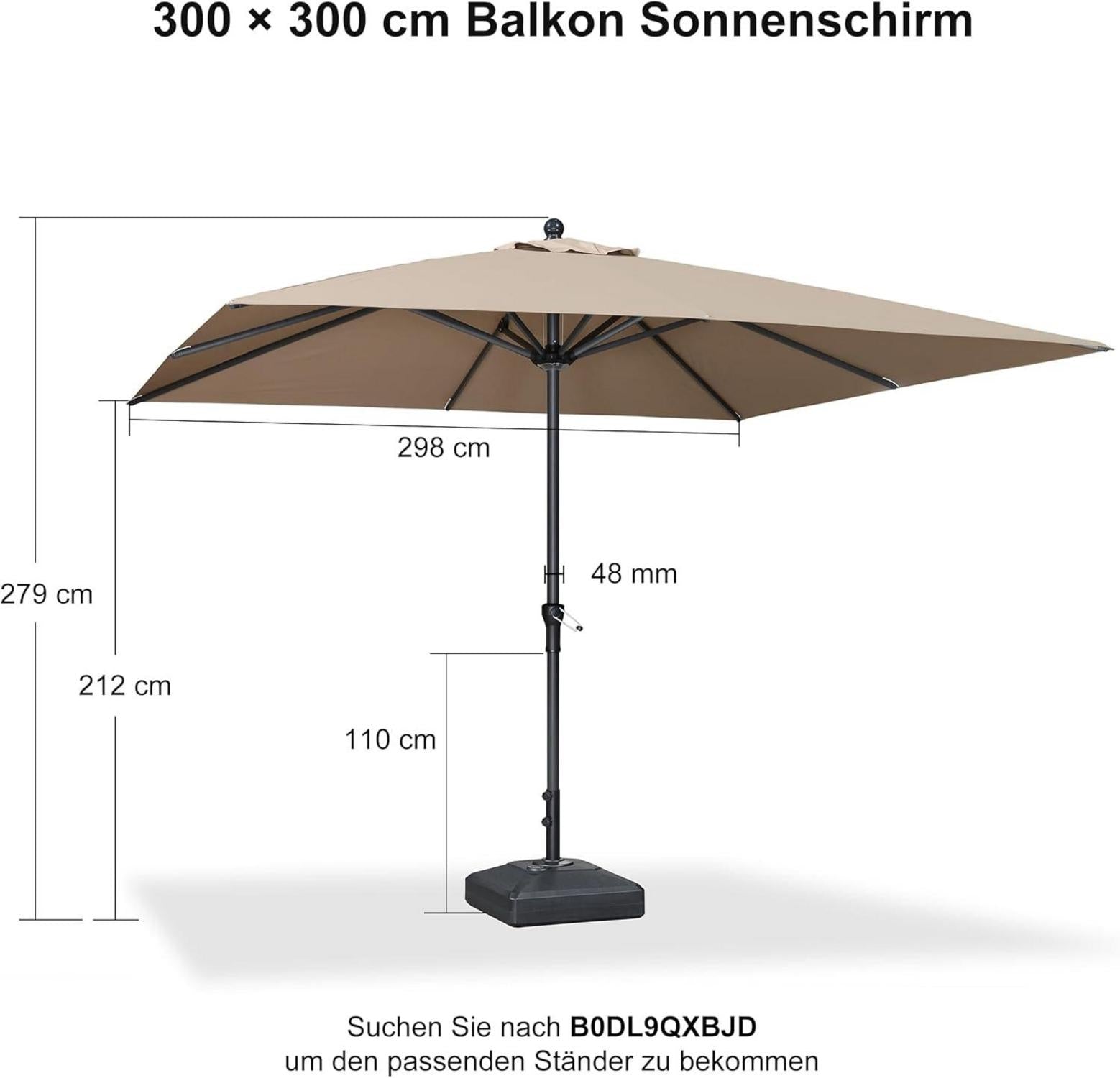 Purple Leaf Aluminium Sonnenschirm 300x300cm Taupe Kurbel Garten Terrasse