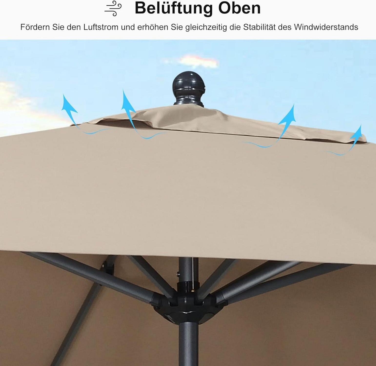 Rechteckiger Sonnenschirm 270x350 cm Aluminium Taupe Kurbel UV-beständig