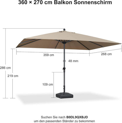 Rechteckiger Sonnenschirm 270x350 cm Aluminium Taupe Kurbel UV-beständig
