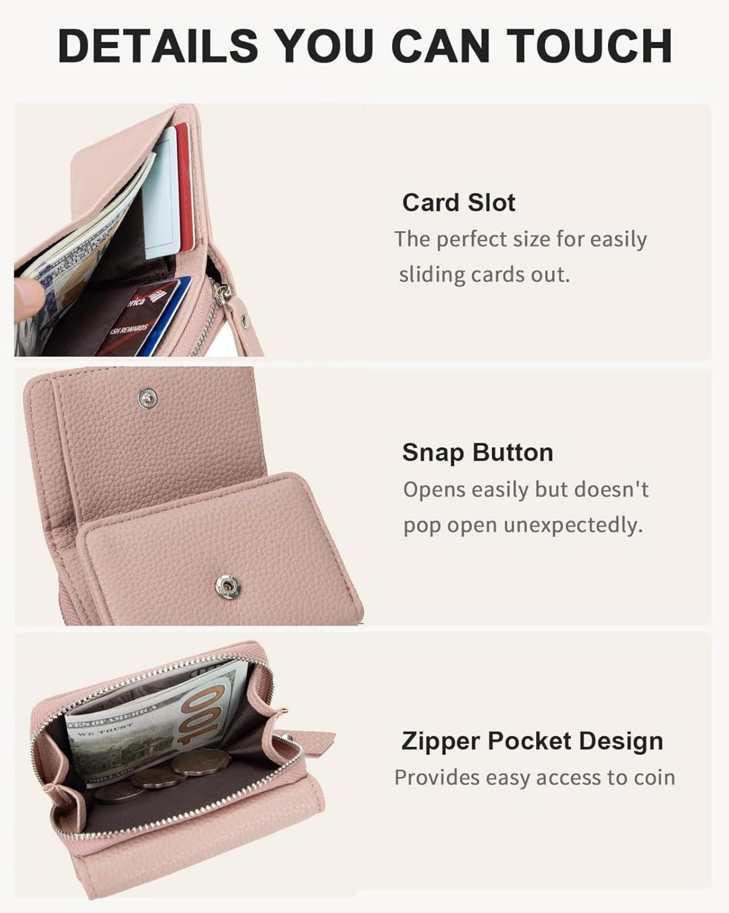 Damen Trifold Leder Geldbörse Portemonnaie 6 Kartenfächer Münzfach Rosa
