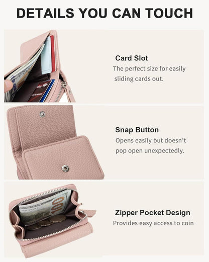Damen Trifold Leder Geldbörse Portemonnaie 6 Kartenfächer Münzfach Rosa