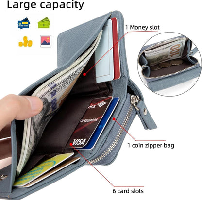 Damen Geldbörse mit Trifold Design, Leder, 6 Kartenfächer, Blau