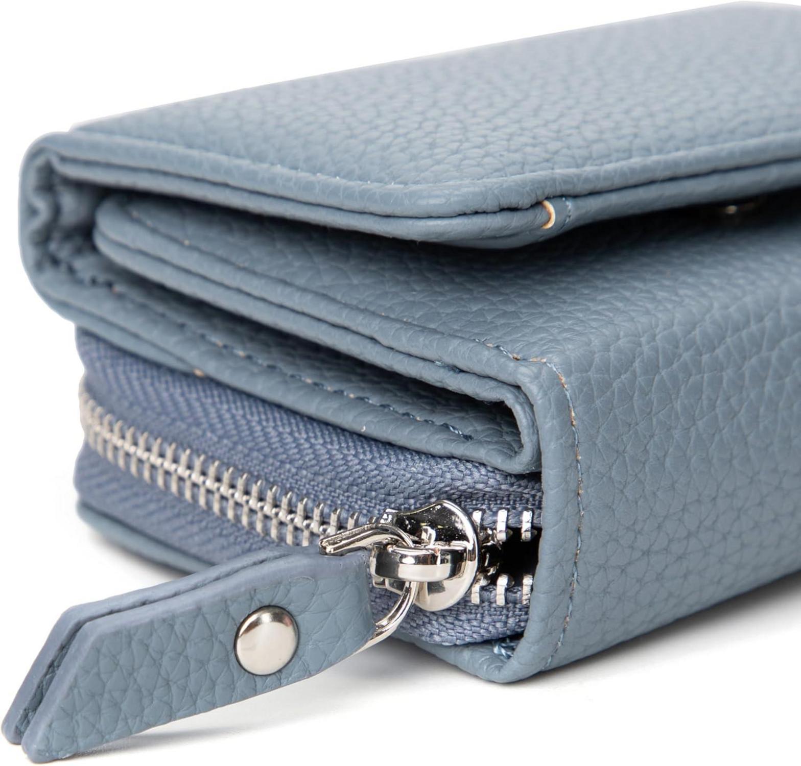 Damen Trifold Geldbörse Kleine Brieftasche 6 Kartenfächer Blau