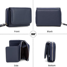 Trifold Damen Geldbörse Marineblau Leder mit Kartenfächern