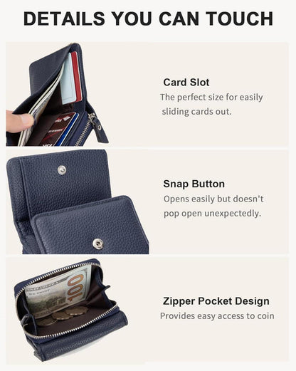 Damen Geldbörse Trifold Marine Blau Leder 6 Kartenfächer