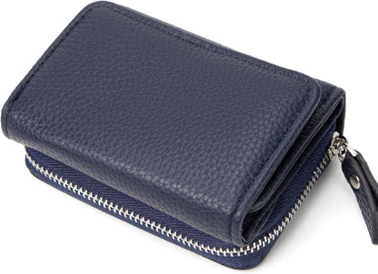 Damen Geldbörse Trifold Leder Marine Blau 6 Kartenfächer