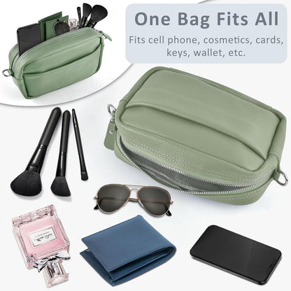 Handy Umhängetasche Echtes Leder Crossbody mit Kartenhalter Schwarz Damen Kleine Tasche 3 Fächer