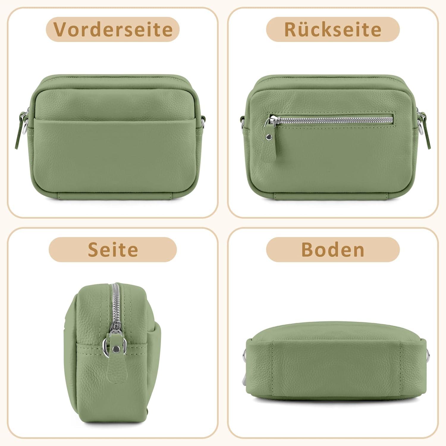 Handy Umhängetasche Damen Echtes Leder Crossbody Schwarz mit Kartenhalter